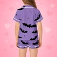 thumbnail image 6 of Weebloom Halloween Pajamas For Toddler Girls Cute Bat Print Soft Kids Short Sleeve Button Down Shirt And Shorts Two Piece Outfit Sleepwear Nightwear Pjs Loungewear Light Purple 4-5 Years, 6 of 7