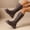 Brown, variant on Shrysg Women's High Platform Boots Casual Round Toe Lace Up Chunky Heel Knee High Punk Goth Boots with Side Zipper Black