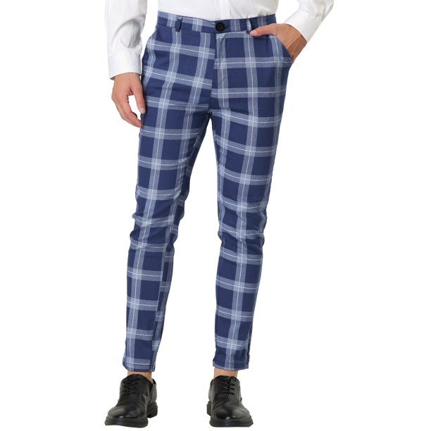 Pantalones de vestircuadros pahombre Pantalones de negocios chinos ajustados clásicos Azul 30