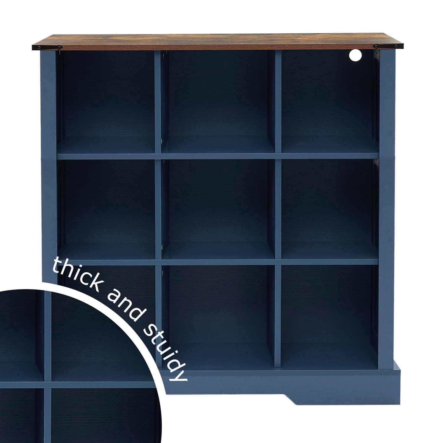 9-Cube LED Bookshelf - Mid-Century Modern Wood Storage Shelf for Bedroom, Living Room & Office, Blue
