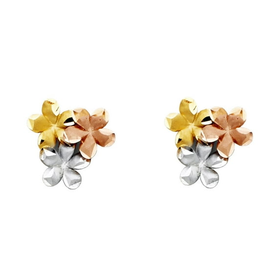FB Jewels 14K White Yellow And Rose Tri Color Gold Flower Stud Womens Earrings 11MM X 11MM