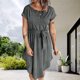 thumbnail image 4 of Vestido De Manga Corta Vestidos camiseros cortos Cinturón con botones Vestido informal con cintura ceñida (Gris grafito S) Ygjytge para Mujer gris grafito T L, 4 of 7