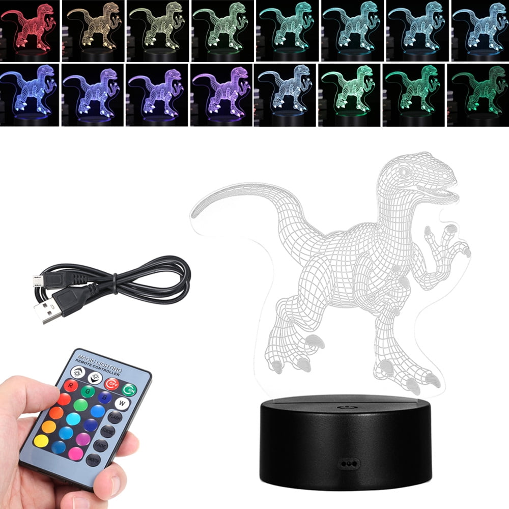 Dinosaur 3D Night Light Remote Touch Desk Table Optical Illusion Lamp Kids GIFT 