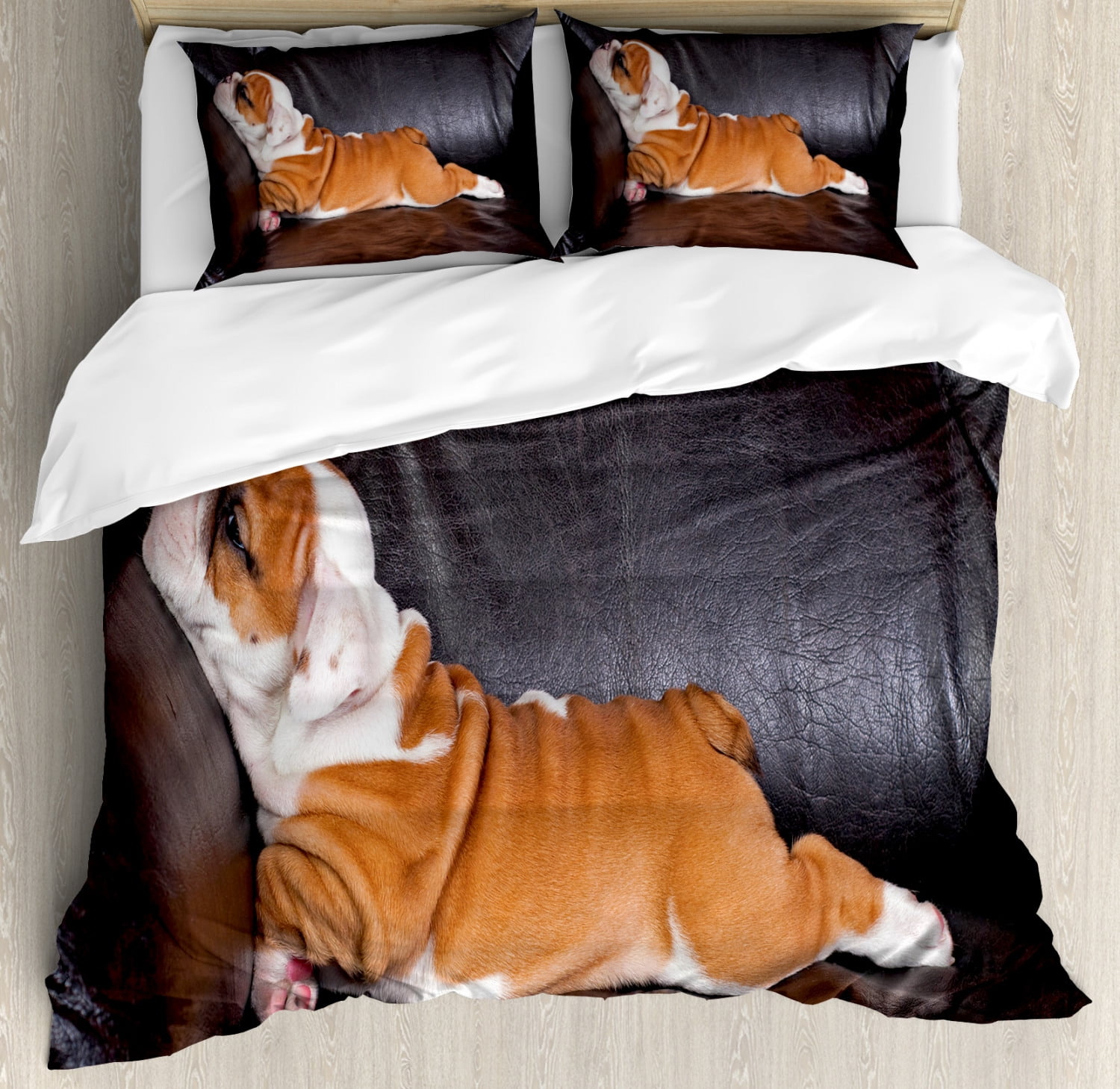 English Bulldog Duvet Cover Set Puppy Resting On A Sofa Funny