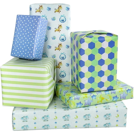 Wrapping Paper Sheet - Folded?Flat - 6 Different Baby Boy Design (45.2