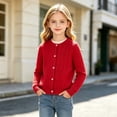 thumbnail image 5 of Guluxicc Kids Girls Solid Color Stretch Knit Cardigan Crew Neck Long Sleeve Sweater 1-10 Years, 5 of 6