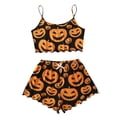 thumbnail image 4 of CQXIDFH Women's Pajamas Halloween Gothic Print Lettuce Trim Tank Top and Shorts Pajama Set Lounge Sets Sleepwear, 4 of 4
