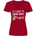 thumbnail image 3 of Inktastic Just Down Right Perfect Down Syndrome Awareness Ribbon Women's V-Neck T-Shirt, 3 of 5