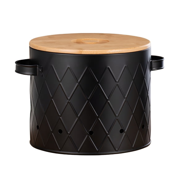 ACDANC Kitchen Vegetable Storage Tin Potato onion Garlic Storage Bin with Lid Kitchen Storage Canister for Kitchen Countertop Pantry Black Large