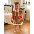 thumbnail image 2 of Baby Girl Christmas Outfit Gingerbread Fly Sleeve Bowknot Velvet Romper Dress Headband Set Newborn Infant Fall Winter Clothes, 2 of 10