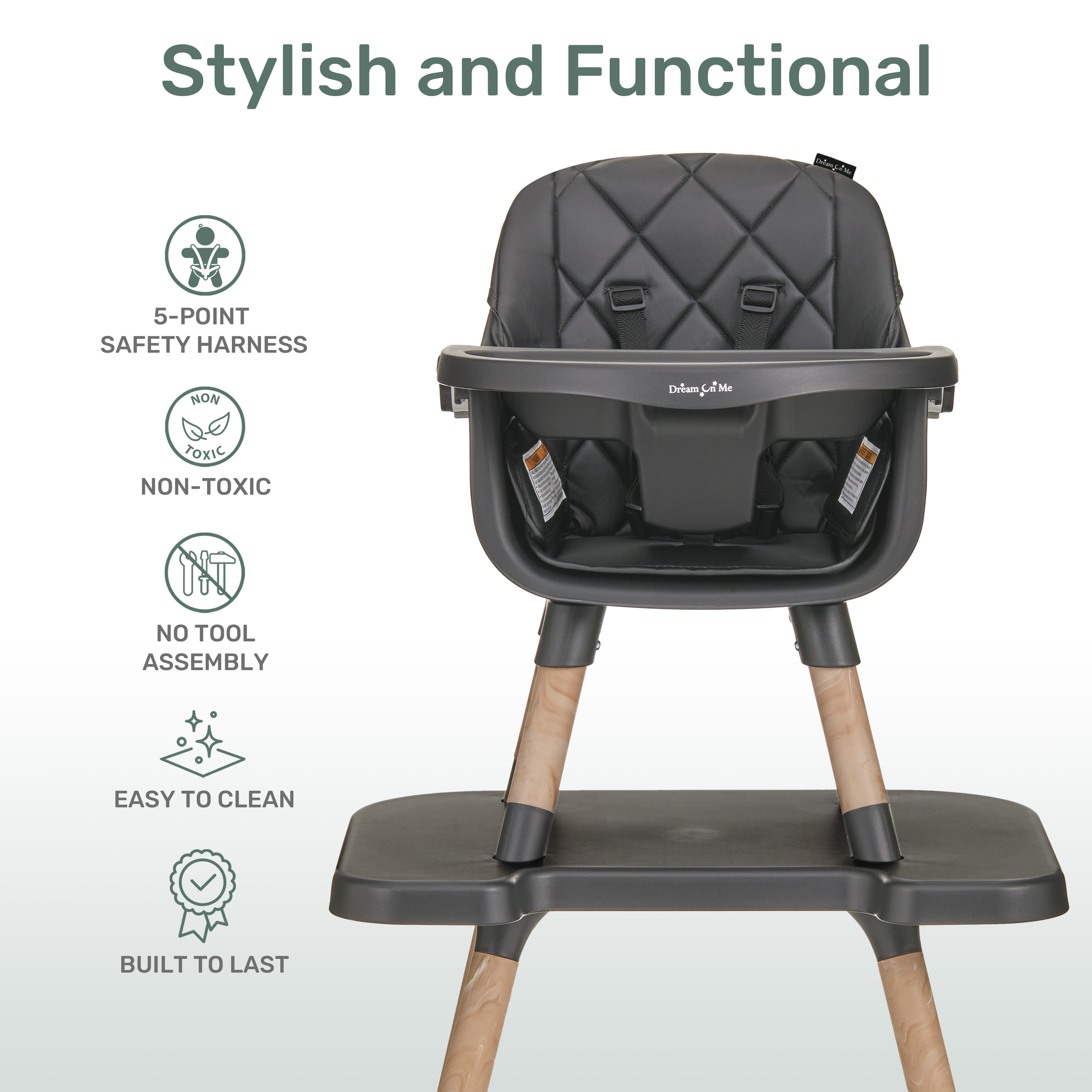 Dream On Me Luna 4-in-1 Convertible High Chair, Black photo 3