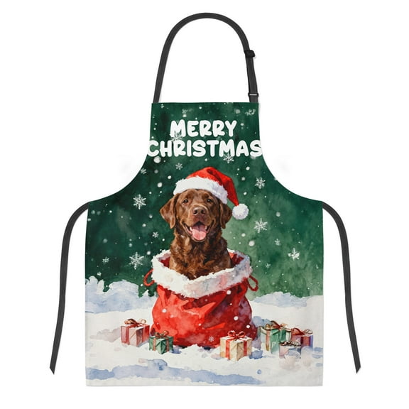 Santa Surprise Gift Chesapeake Bay Retriever Merry Cheerful Christmas Apron Chessie Dog Lover for Cooking Grilling Baking Painting Gardening - 12021