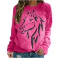 thumbnail image 2 of QUNYINEY Horse Print Women Sweatshirts Long Sleeve Casual Pink Crew Neck Tops Pullover Loose Drop Shoulder Sweatshirts, 2 of 4