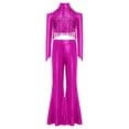 thumbnail image 3 of TSSOE Girls 2-piece Jazz Dance Outfit Shiny Sequin Tassels Latin Hip Hop Dancewear Long Sleeve Crop Top With Flared Pants Hot Pink 12, 3 of 7