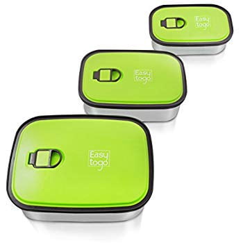 Leak Proof Bento Lunch Box Set | Reusable 3 Pack | Nesting Stainless Steel Metal Storage Food Containers for Men Women or Kids ? BPA Free ? Work/School Lunches Stainless Steel Durable Sandwich Box