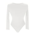 thumbnail image 5 of Womens Long Sleeve Rib Knit Bodysuit Round Neck Solid Color Sexy Ribbed One Piece Romper Onesies Bodycon Tops (Medium, White Zip), 5 of 5