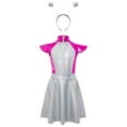 thumbnail image 3 of iiniim Girls Dance Outfit Metallic Cap Sleeve Zip Up Dress with Headband Robot Theme Performance Wear Hot Pink Silver 16, 3 of 7