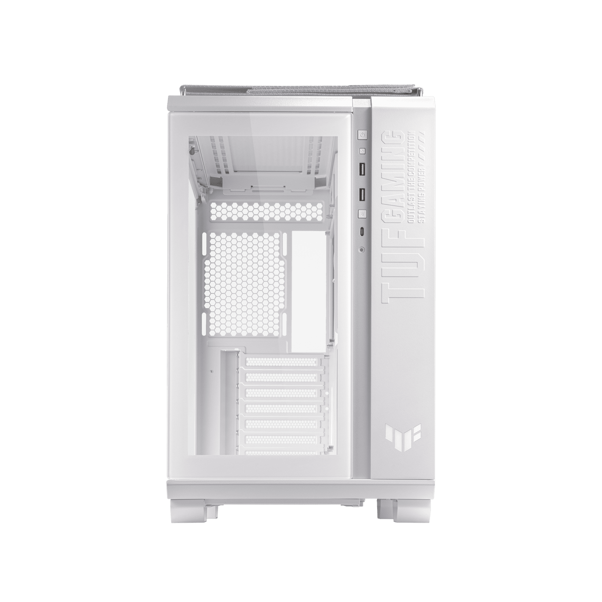 ASUS TUF Gaming GT502 White ATX Mid-Tower Computer Case with Front Panel RGB Button, USB 3.2 Type-C and 2x USB 3.0 Ports, 2- way Graphic Card Mounting Orientation Compatible, 360mm and 280mm Radiator