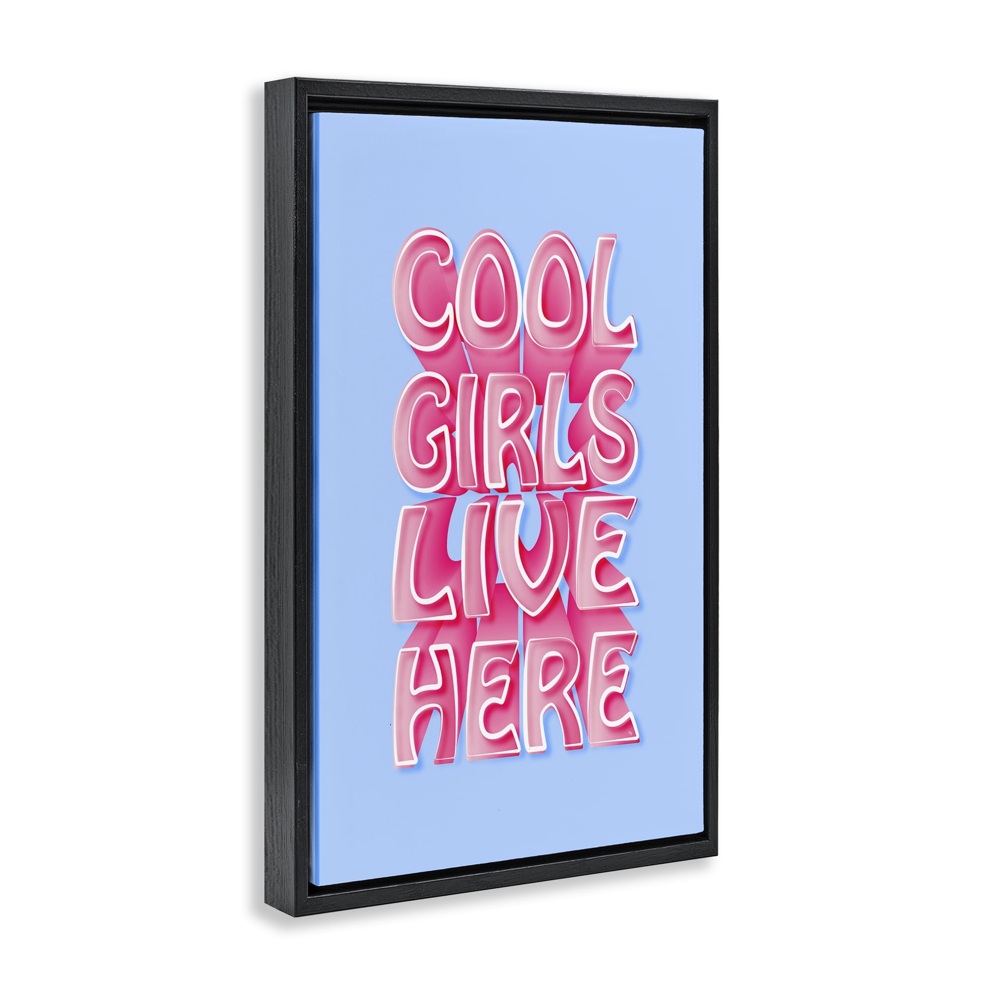 Stupell Industries Cool Girls Live Here Text & Numbers Painting Black Floater Framed Canvas Art Print Wall Art, 21 x 31