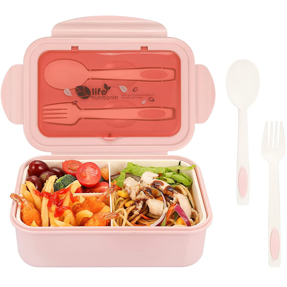 Bento Lunch Box For Adults/teens With Clear Lid Cutlery Meal - Temu
