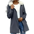 thumbnail image 2 of HongQid Women's Lightweight Waterproof Fleece Lined Hooded Softshell Rain Jacket with Faux Fur Collar, Warm Windbreaker Long Coat, 2 of 7