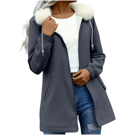 Moxiu Raincoat for Women Removable Faux Fur Collar Rain Jacket with Hood Outdoor Warm Winter Windbreaker Travel Jackets Gray,XXXL