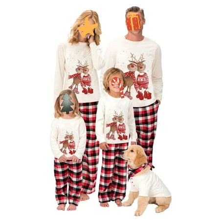 

Spring hue Family Christmas Matching Sets Elk Plaid Family Christmas Clothes Christmas Matching Jammies for Adults and Kid(Dog/Clothes