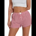 thumbnail image 3 of Pantalones Cortos de Pijama A Cuadros Y2K para Mujer, Tipo Bóxer Elástico, Estilo Urbano Rojo M, 3 of 10