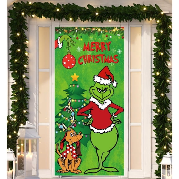Christmas Decorations Door Cover - Xmas Porch Sign, Welcome Banner for Indoor & Outdoor Home Wall Decor