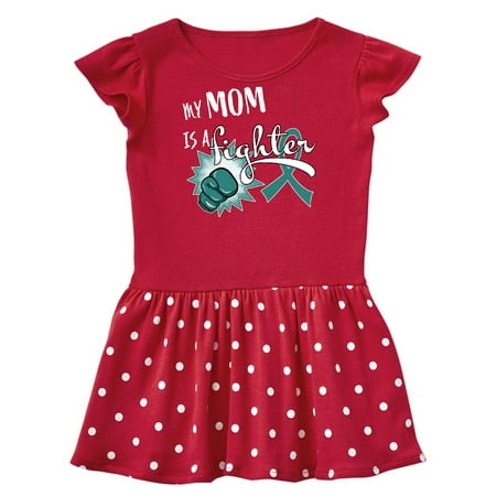 

Inktastic Ovarian Cancer Awareness My Mom is a Fighter Gift Baby Girl Dress