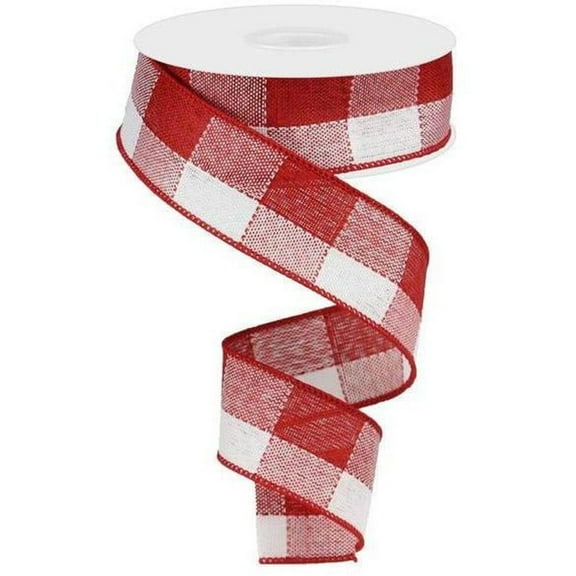 1.5" Woven Check Ribbon: Red  White (10 Yards)