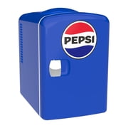 Pepsi 6 Can Portable Mini Fridge, 4L Personal Cooler with Carrying Handle, AC & 12V Car Adapter, Compact Beverage Cooler for Drinks, Skincare, and Snacks