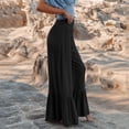 thumbnail image 4 of Pantalones de mezclilla Gibobby para mujer Pierna ancha casuales Color sólido Cintura alta plisados elásticos Negro XXL, 4 of 5