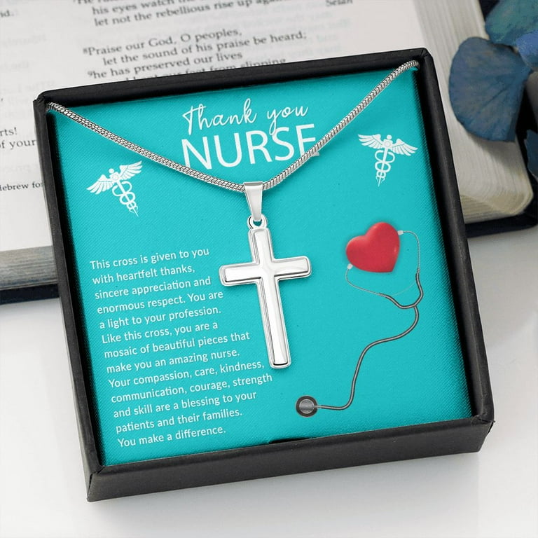 Nurse Appreciation Cross Necklace Gift Graduation Gifts for Rn Nurses Nursing School Student Cross Chain Necklace Jewelry for Women Pendant