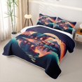 thumbnail image 3 of Castle Fairy Fantasy Polar Bear Twin Quilt Set for Teens,Full Moon Lake Reflection Twin Coverlet Set,Blue Orange Purple, 3 of 7