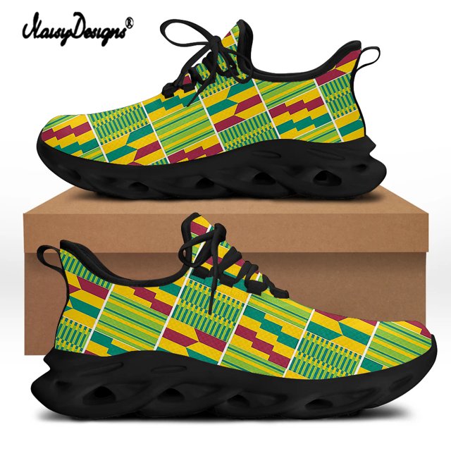 Zapatillas Noisydesigns unisex de malla con suela blanca y negra, informales, clásicas, con estampado africano kente, suela gruesa,