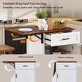 thumbnail image 7 of Kitchen Island on Lockable Wheels – Farmhouse Style with Drop Leaf, Open Side Rack, One Drawer, Towel Rack, and Rolling Cart, White, 7 of 7