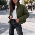 thumbnail image 6 of Edvintorg Womens Puffer Jacket Plus Size Collared Cropped Quilted Coat Long Sleeve Zip up Padded Outerwear with Pocket Women's Clothes Army Green S-3XL, 6 of 8
