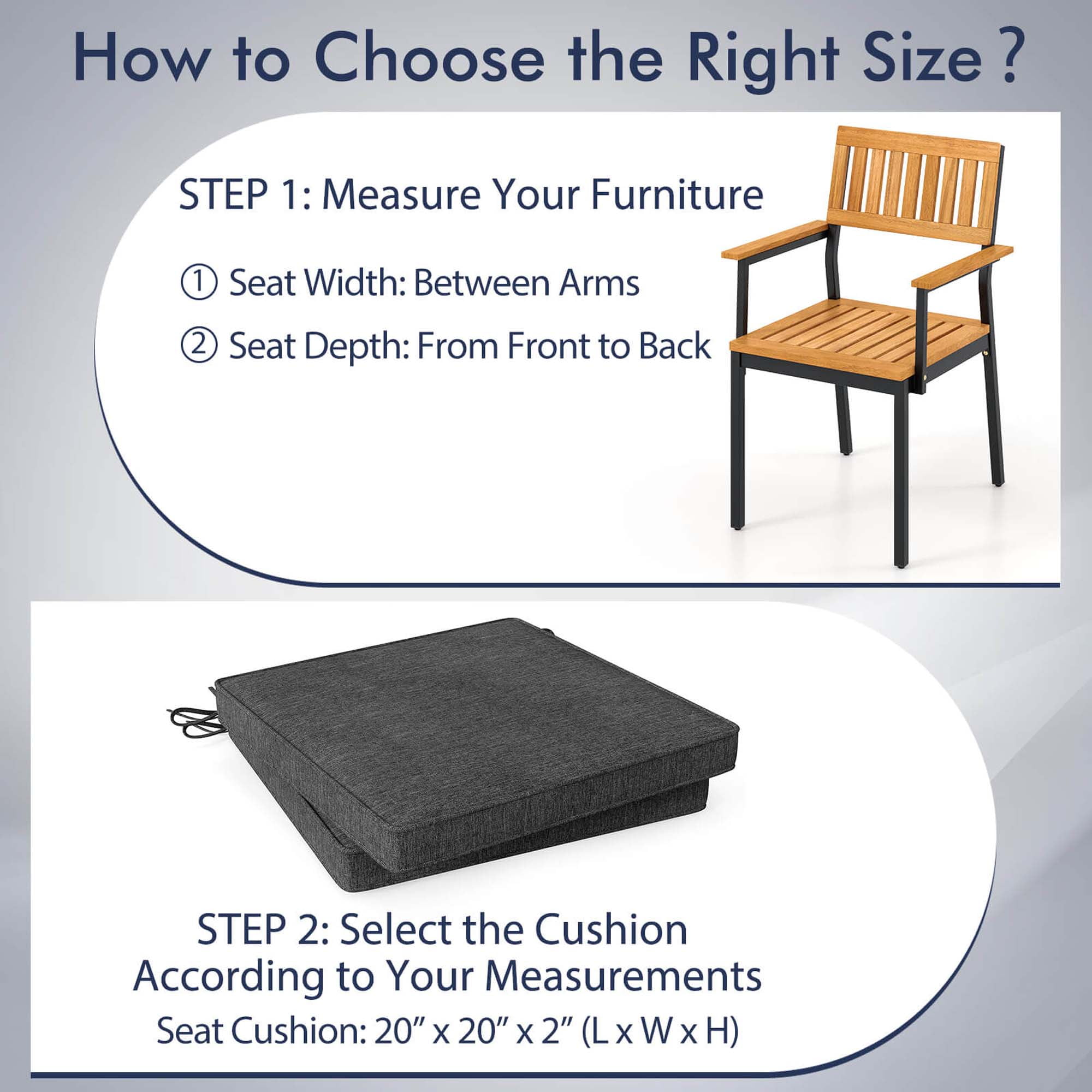 Costway Outdoor Chair Cushion Set of 2 Waterproof Fade-Resistant Olefin Seat Cushions Gray