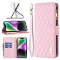 thumbnail image 1 of iPhone 14 Pro Max Wallet Case Premium Handmade PU Leather Phone Case Card Slots Magnetic Closure Zipper Pocket Kickstand Flip Case with Hand Strap for iPhone 14 - Pink, 1 of 5