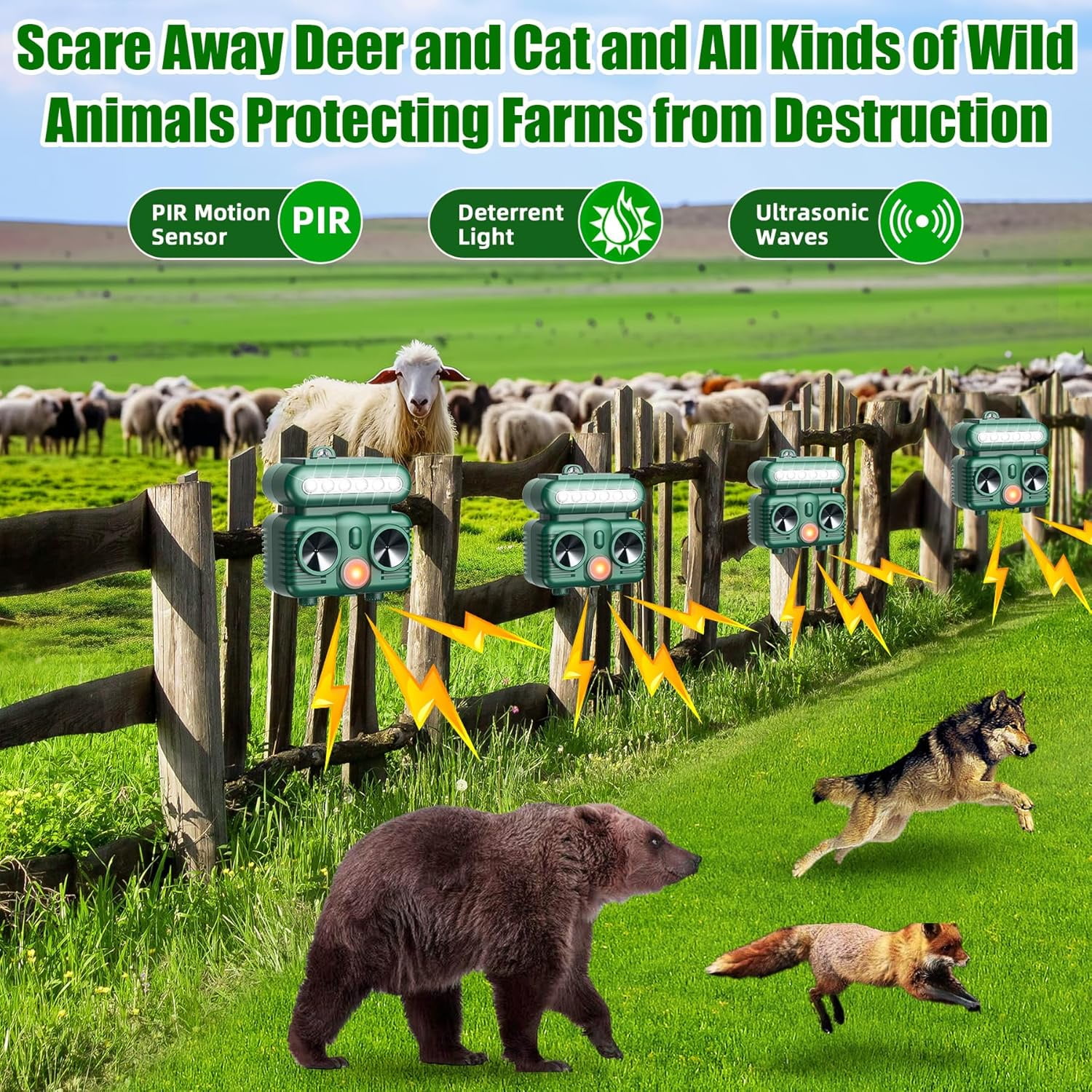 Ultrasonic Animal Repellent, Solar Animal Repeller Outdoor with Motion Sensor Flashing Light, Waterproof Cat Fox Squirrel Skunk Dog Rabbit Moles Deterrent for Garden Lawn Yard Patio