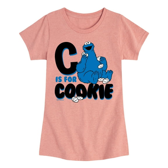 Sesame Street - C Is For Cookie - Girls Fitted Short Sleeve Graphic T-Shirt
