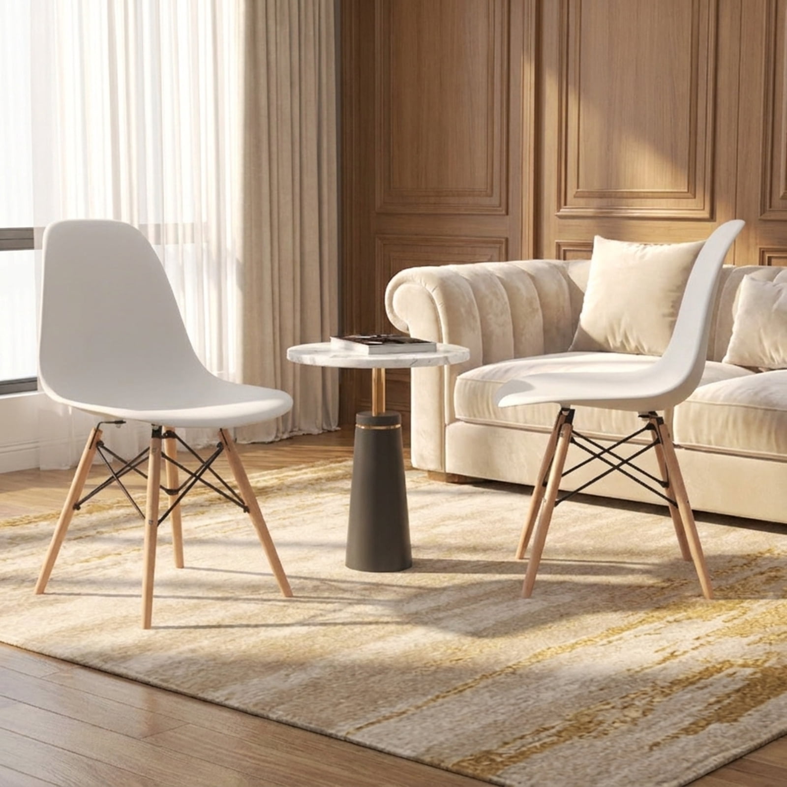 Furnibear Modern Armless Dining Chairs Set of 4 with Molded PP Seat and Solid Beech Wood Legs for Dining Room and Kitchen, White