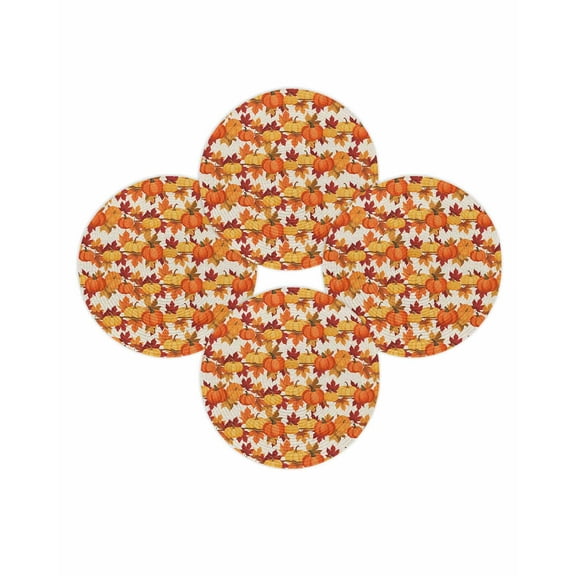 Fall Round Placemats Set of 4 Red Orange Maple Leaves Place Mats Thanksgiving Woven Placemat Autumn Pumpkin Linen Circle Braided Table Mat for Kitchen Dining Table Autumn Party Home Decor 15 Inch
