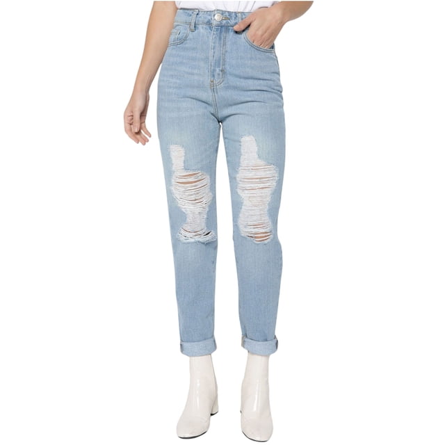 Pantalon De Mezclilla Para Mujer Mom Jeans Casual Rotos