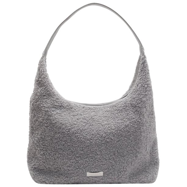 Bolso Hombro Felpa para Mujer Mano Mullido Compras Gran Capacidad (gris)