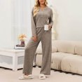 thumbnail image 6 of Usloyux Women's 2 Piece Lounge Set V Neck Long Sleeve Pullover Top and Wide Leg Pants Matching Tracksuit Outfits with Solid Casual Style, Khaki S, 6 of 8