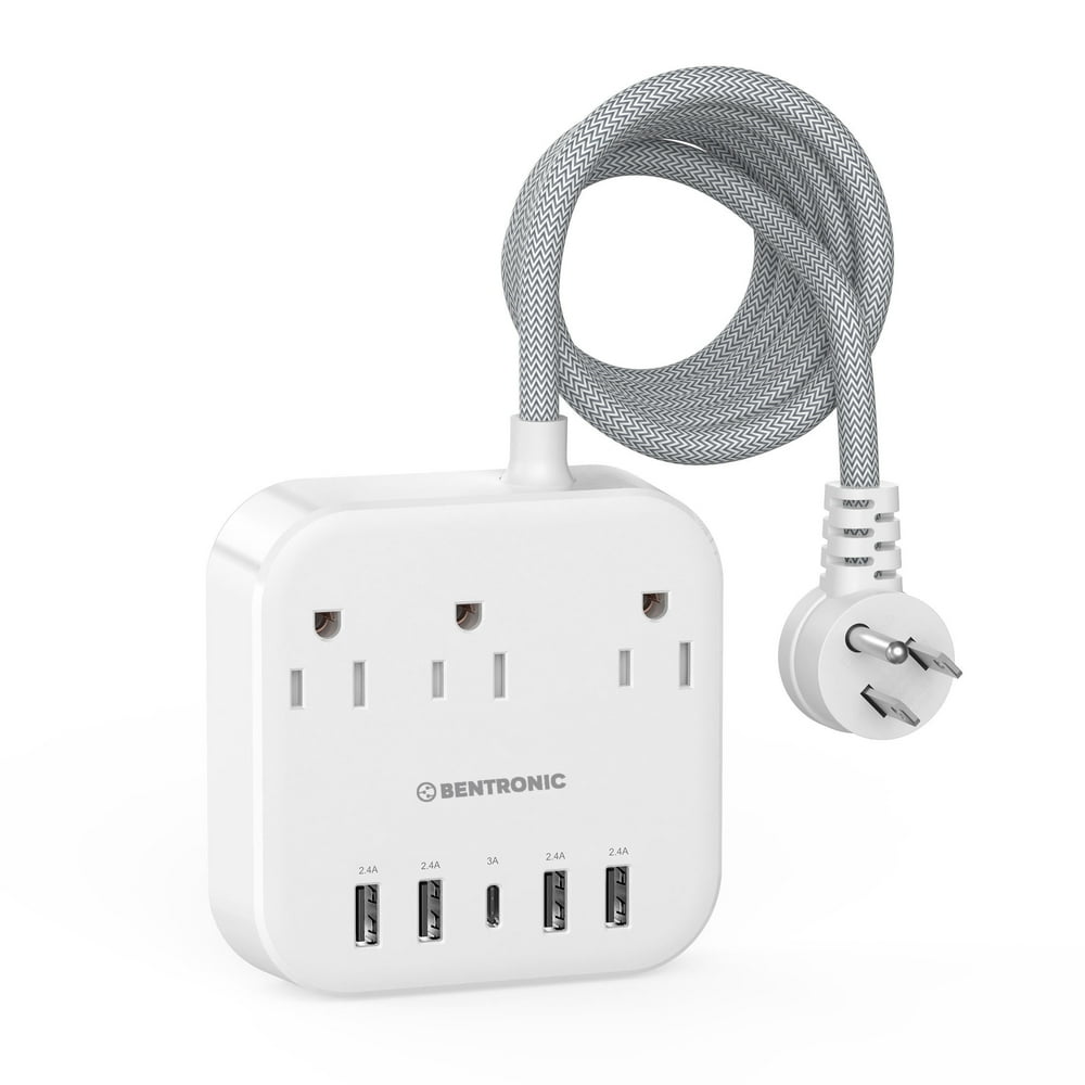Desktop Power Strip, USB C, 3 Outlets, 5 USB Ports, Desktop Fast Charging Station, Flat Plug