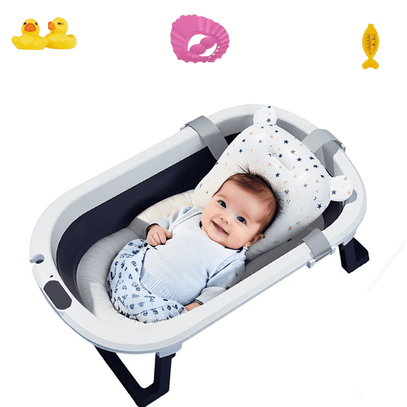 **KFeng Baby Bathtub with Anti-Slip Pad (0-36 Months) Gray with Net Pad,4-36 Months
