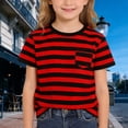 thumbnail image 5 of lnmuld Kids Short Sleeve Crew Neck T Shirt Striped with Chest Pocket Casual Tee for Boys Girls Size:2-3 Years, 5 of 6